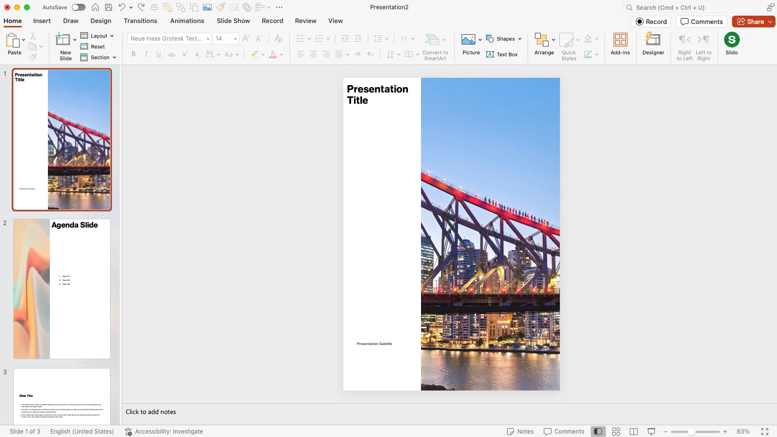 PowerPoint slide with the photo fixed using Crop Fill, no longer stretched